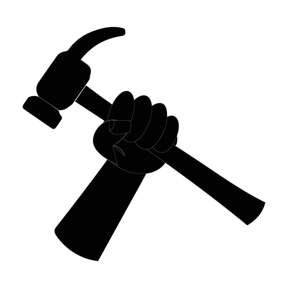 Hand Holding Hammer Icon symbol illustration, editable eps 10, black color labor day element on White Backgrounds vector