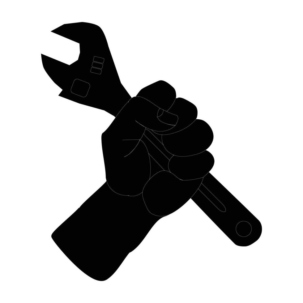 Hand holding wrench icon service icon, repair mechanic, wrench in hand, black symbol, editable illustration eps10. Labor day symbol vector