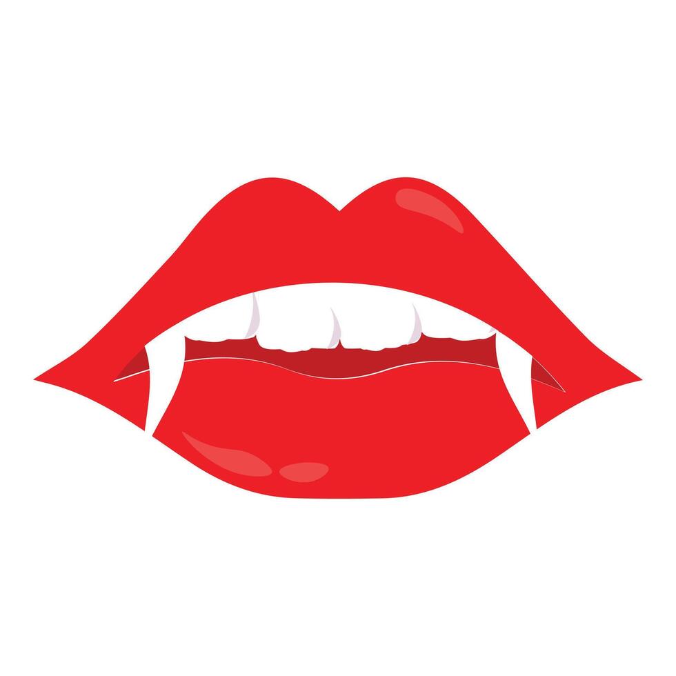 Vampire mouth with fangs illustration. Cartoon open red lips woman expression emotion, suitable for halloween design theme festival vector