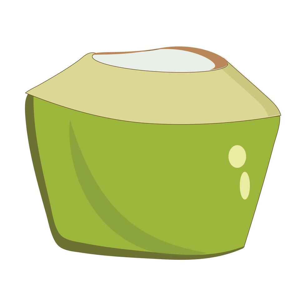 Green coconut graphics, Young coconut water icon. Summer coconut cocktail. Illustration of tropical exotic fruits in flat style. Four vector