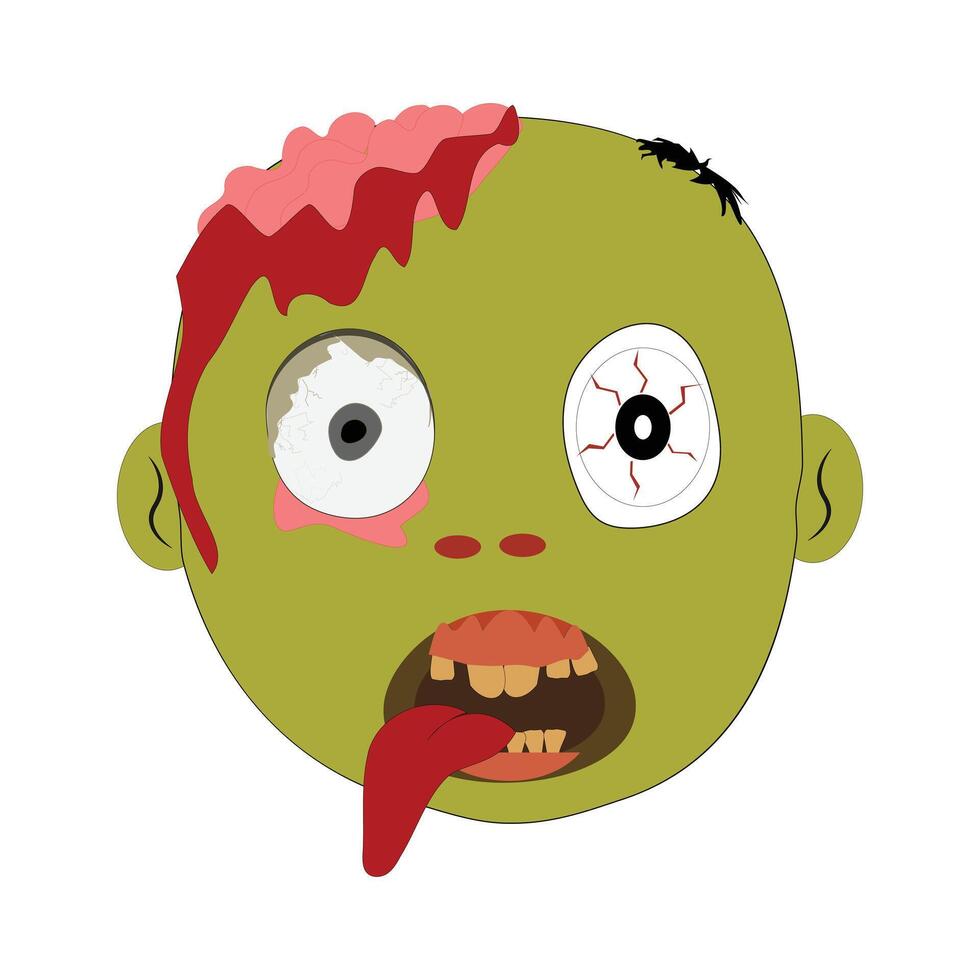 Zombie face Expressions illustration, cartoon zombie faces with different emotions, red tongue vector