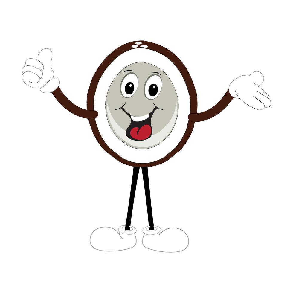 Happy coconut mascot cartoon posing, Illustration Happy Coconut Character Summer Design with a straw, a slice of lemon and a small umbrella, while others gave a thumbs up vector
