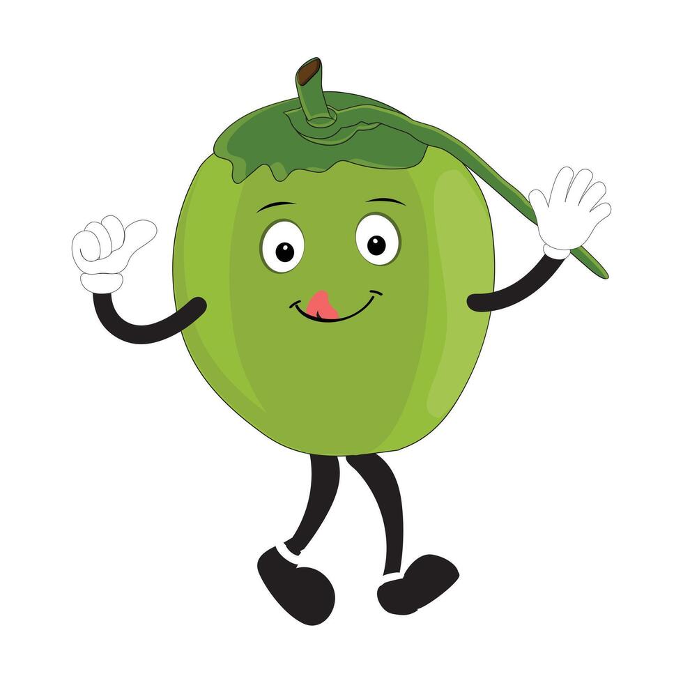 Coconut mascot eight, Summer Design Illustration of Happy Coconut Mascot Character with straw, lemon slice and small umbrella, while another gives thumbs up vector