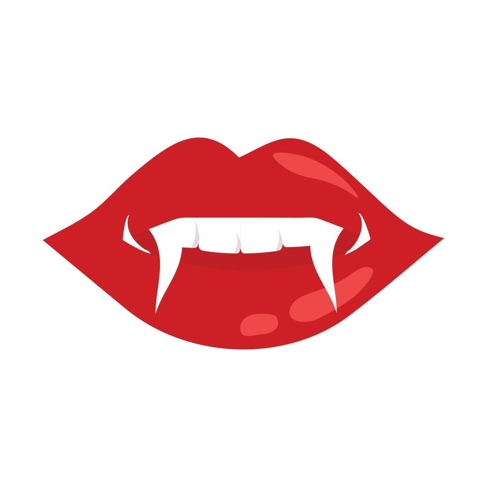 Vampire mouth with fangs and teeth icon. Cartoon open red lips woman with long pointed teeth expression emotion, suitable for halloween design theme vector