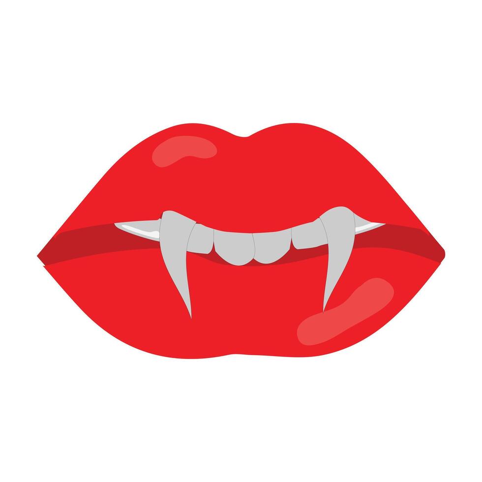 Vampire mouth with fangs and teeth icon illustration. Cartoon red lips woman with long pointed teeth expression emotion, suitable for halloween design theme vector