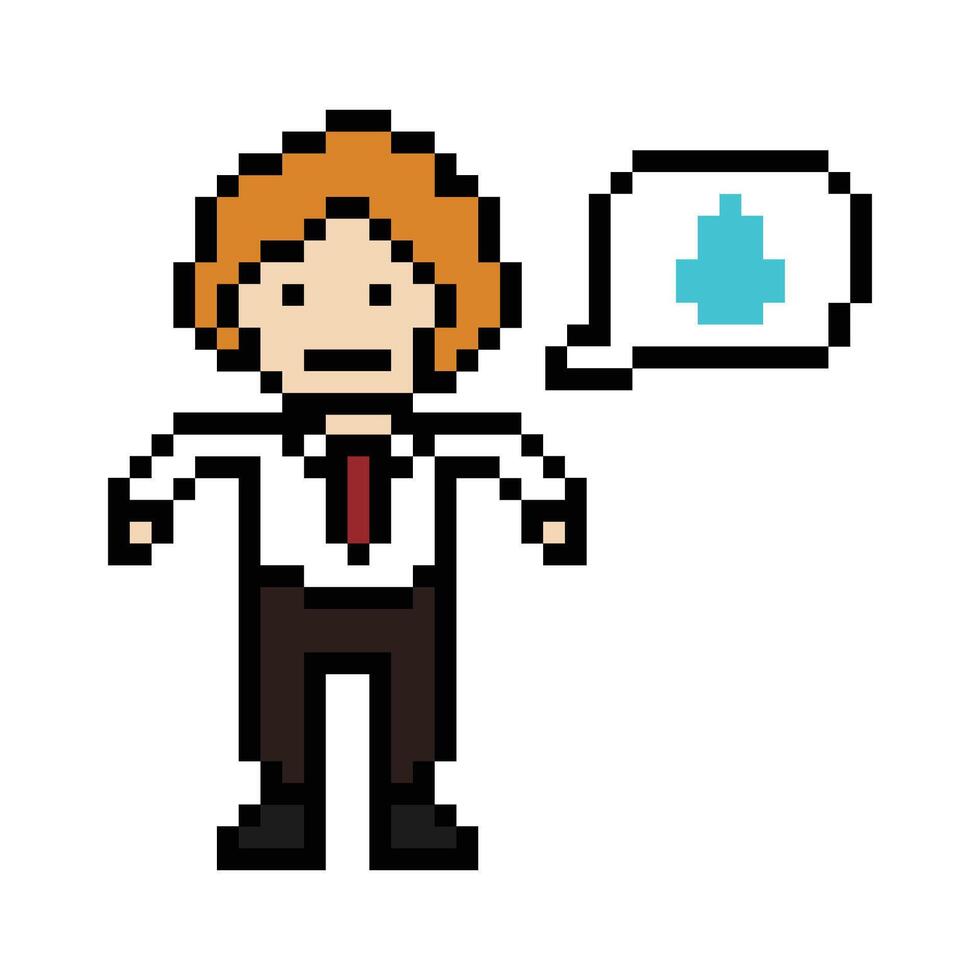 Pixel cartoon business man unhappy or depress tired. vector