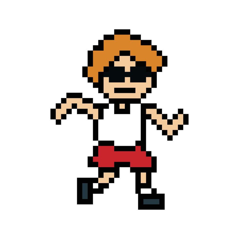 Cartoon cute style pixel man or male run at park or gym excerise. vector