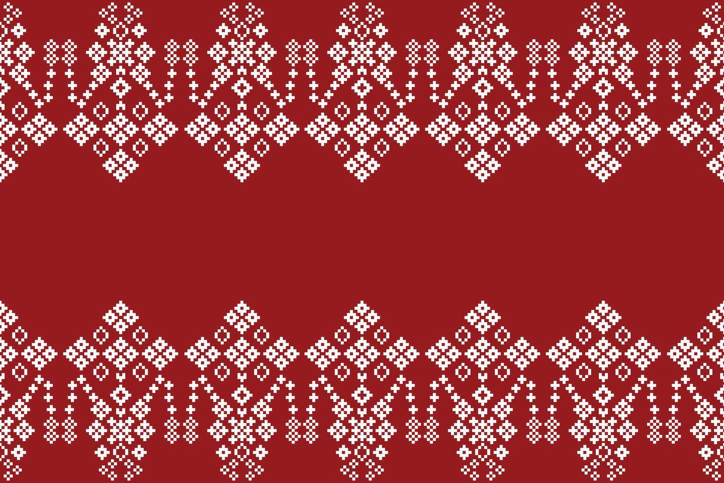 Red color fabric pattern cross stitch motif background. vector