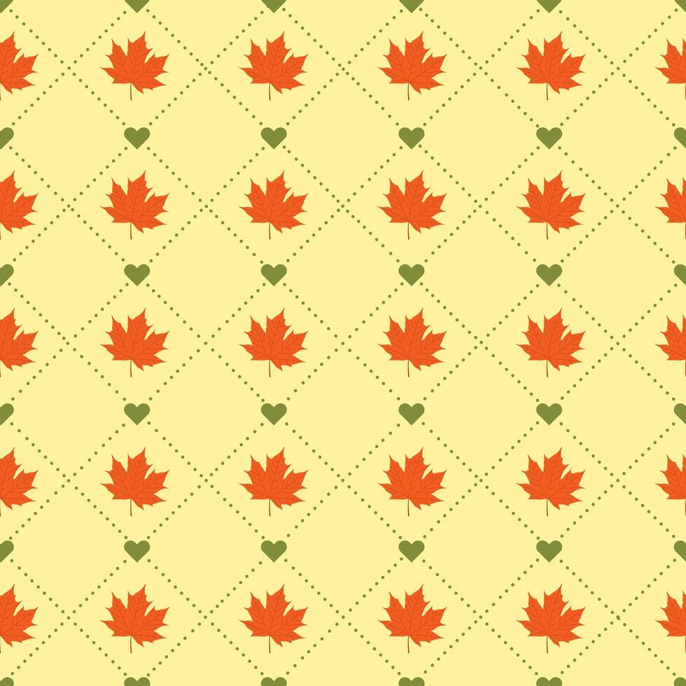 Cozy autumn. seamless pattern. Thanksgiving and Harvest Day. Chess pattern with leaves. Oak and maple leaves. Forest print for textiles or wrapping paper. vector