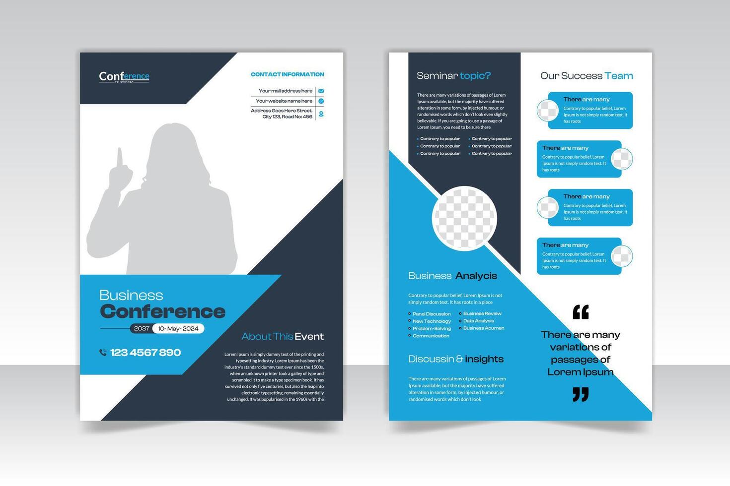 Event conference 2 side flyer design with organic shape vector