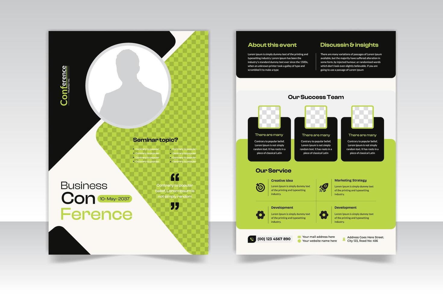 Conference and invitation 2 page flyer template design. Annual
