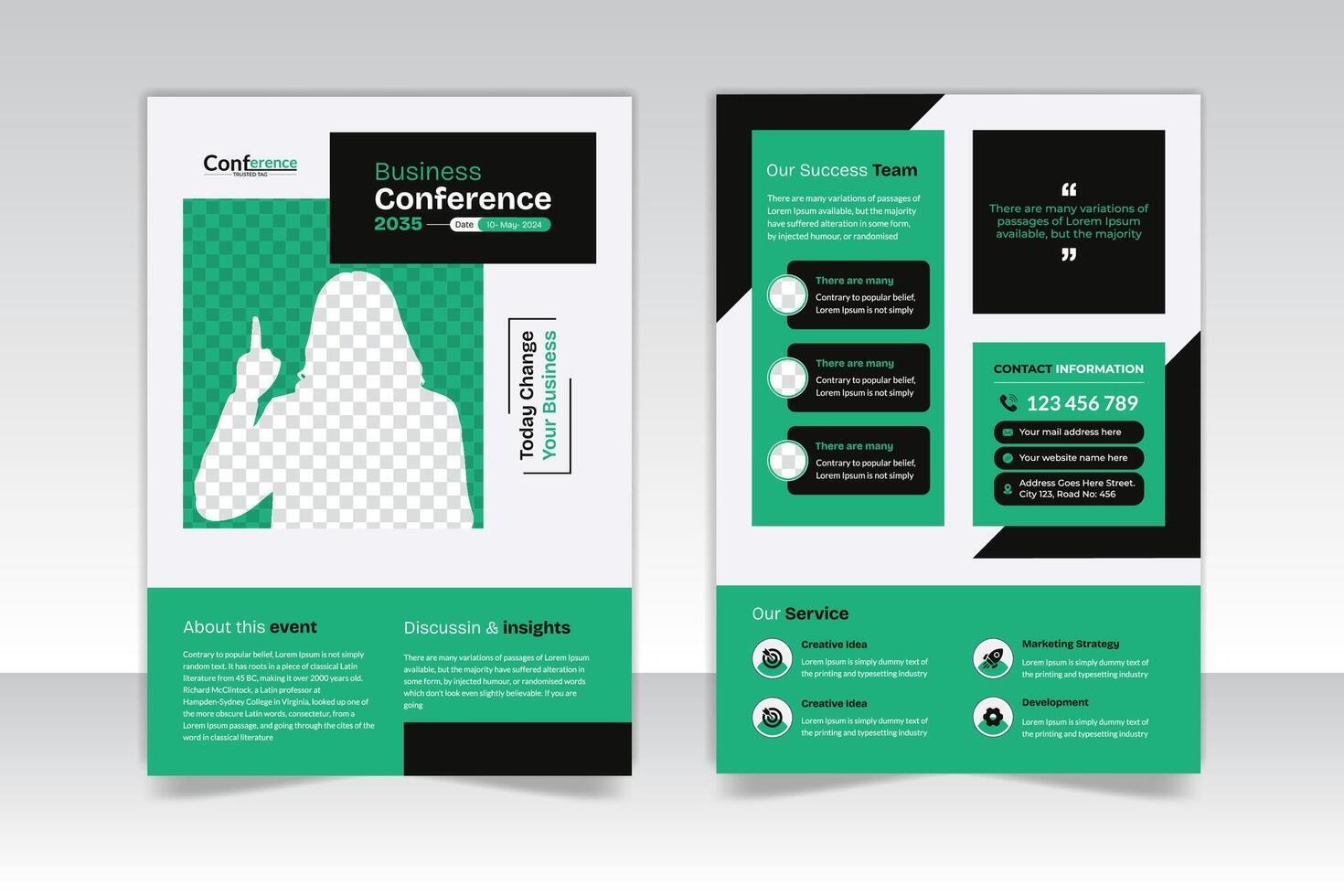 Modern business conference 2 page flyer layout template with A4 size vector