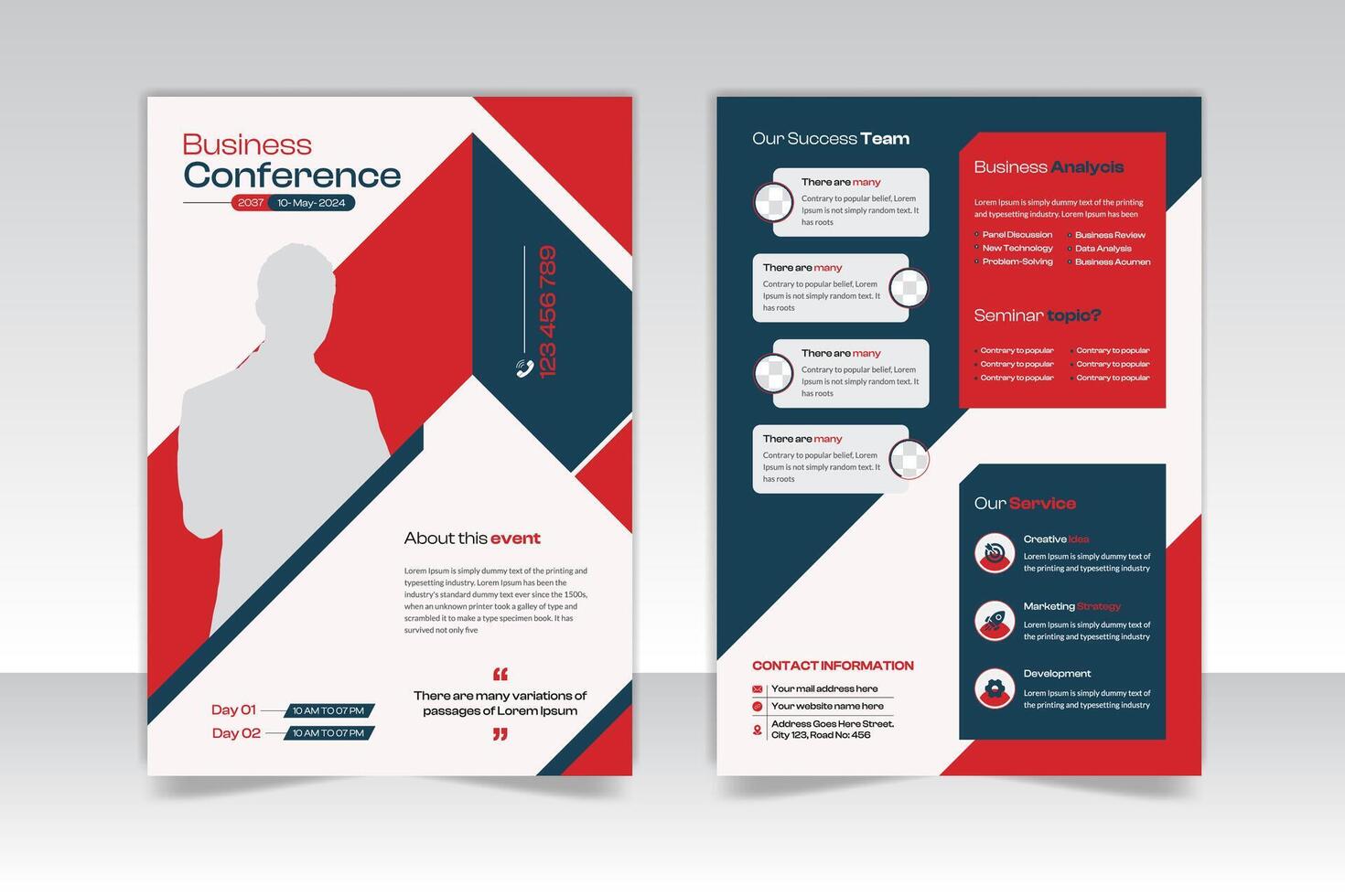 Modern conference flyer template and 2 page conference flyer template design vector