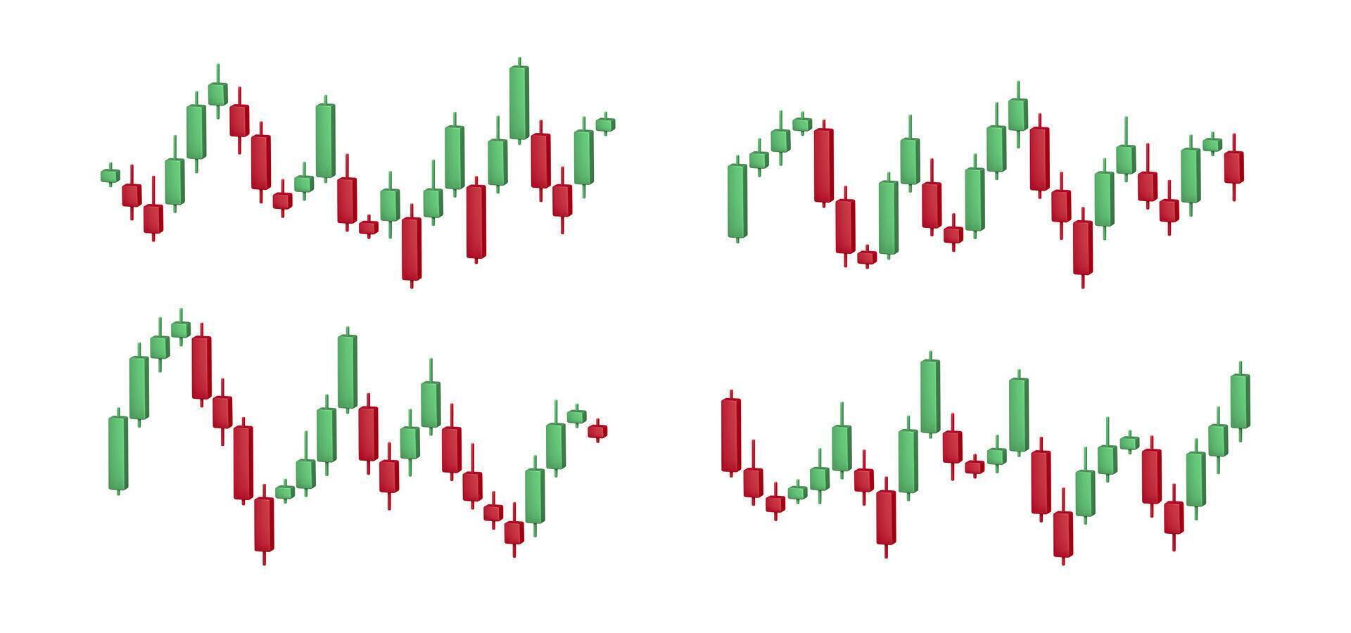 3d stock candles. Green and red candlestick, growth stock diagram, Bullish financial graph. Trading stock charts set for investment concept vector