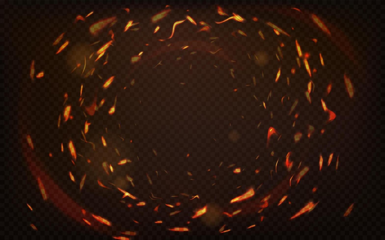 Fire sparks. Abstract fire circle light effect with sparks on black background, burning ring swirl motion frame, hole of inferno illustration vector