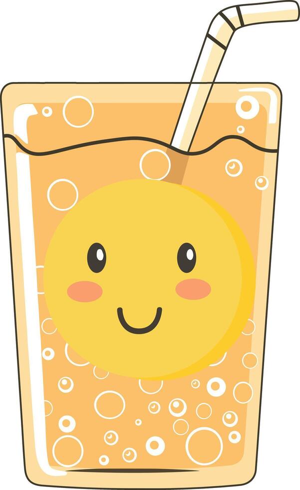 cute juice glass with a straw and smiling face vector