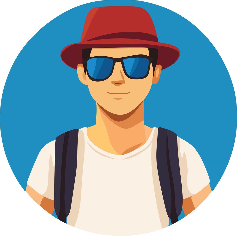 man with hat, tourist hipster flat vector