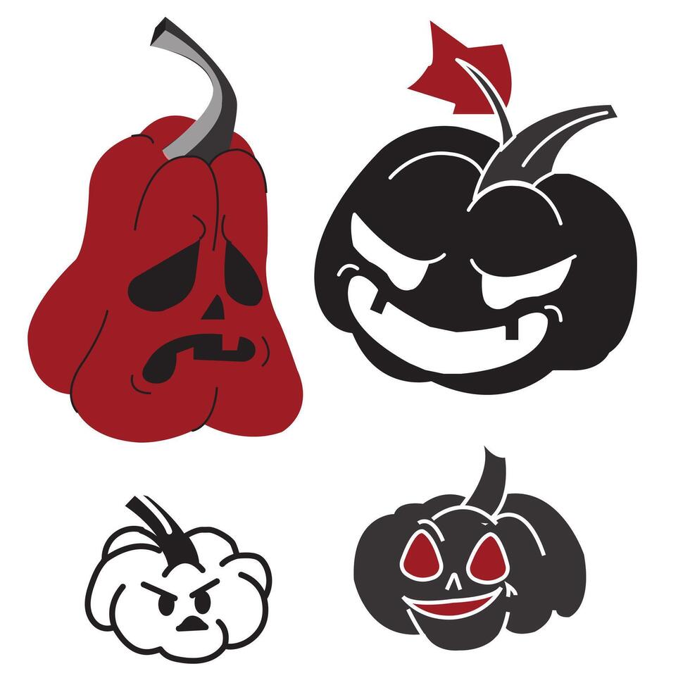 Set of Halloween pumpkins with different emotions on cut out faces. illustration isolated on white background. vector