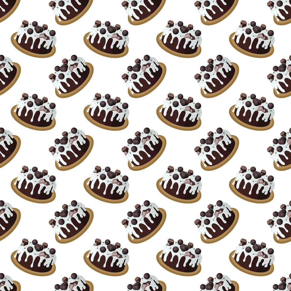 Chocolate cake with sugar icing. illustration on a white background. Simple seamless pattern. vector