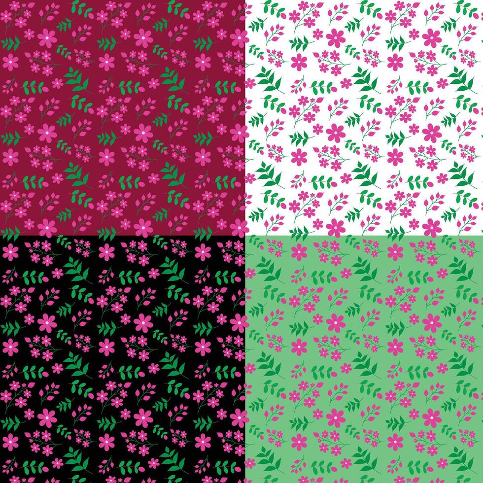 four different floral patterns in different colors vector