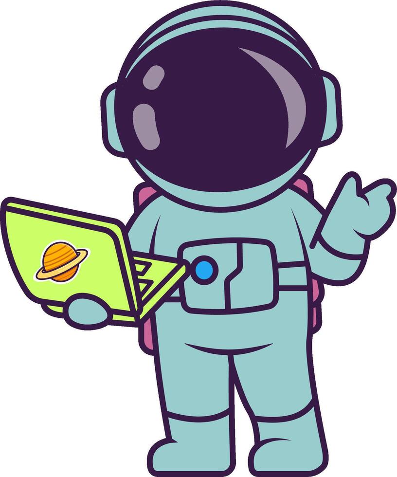An astronaut holding a laptop and pointing vector