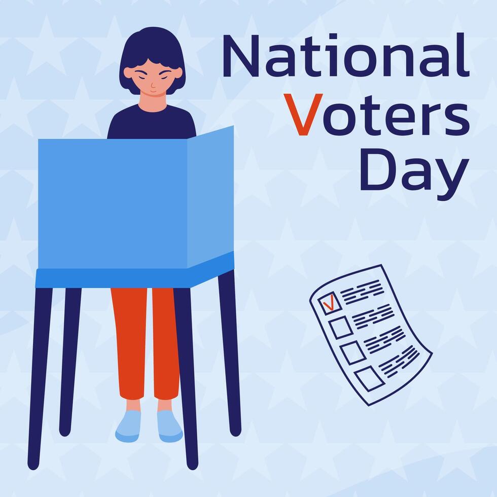 Girl in the voting booth make their choice. A call to vote. National Voter Day. vector