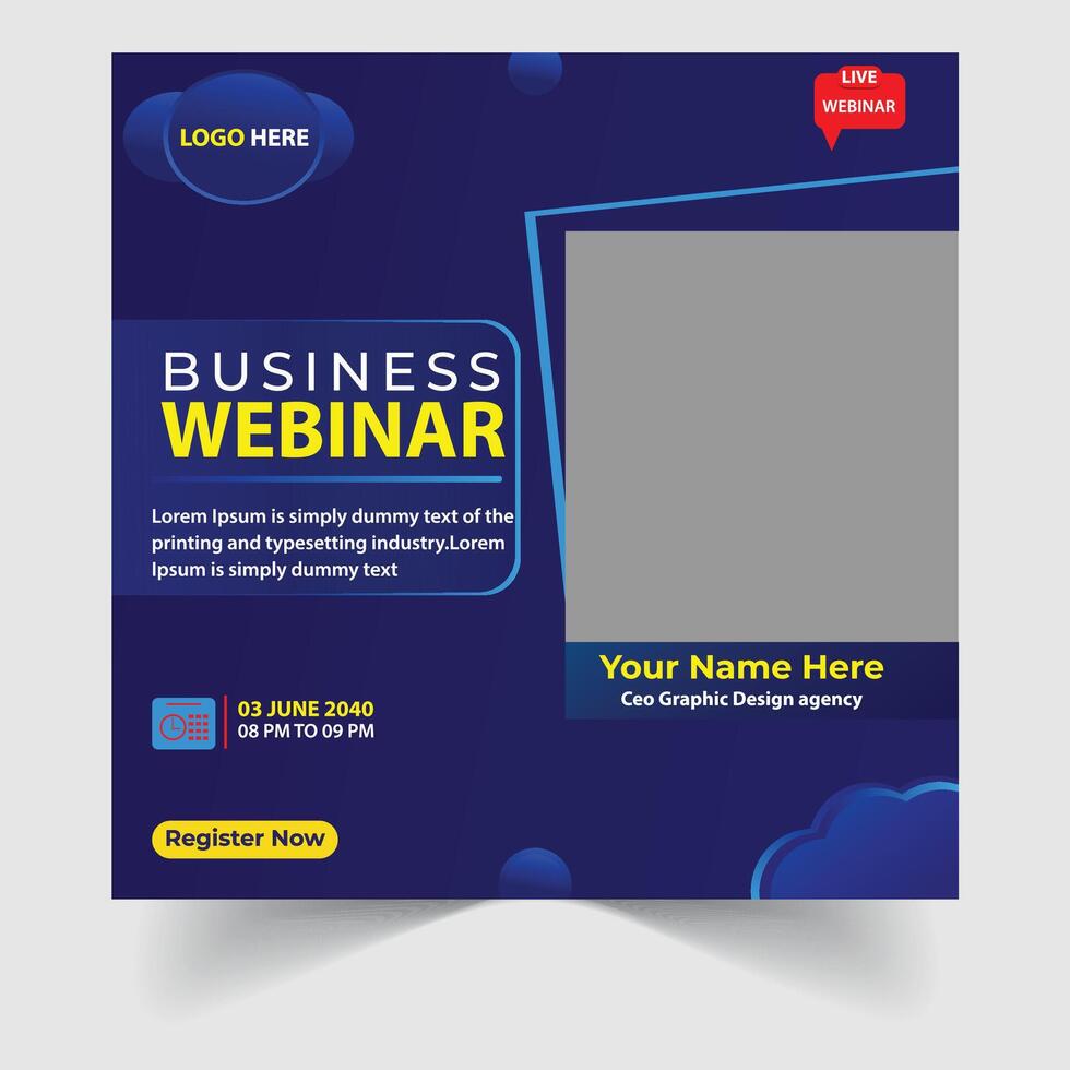 Set of social media post template for Business Webinar ,and social media Marketing Webinar, and seminars with minimalist background. vector