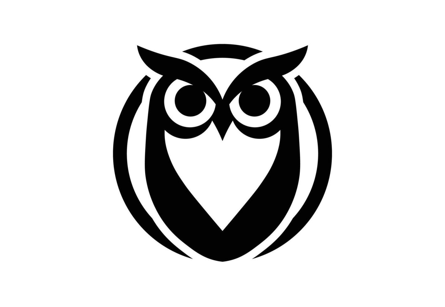 Stylized Monochrome Owl in Circle Logo on White Background vector