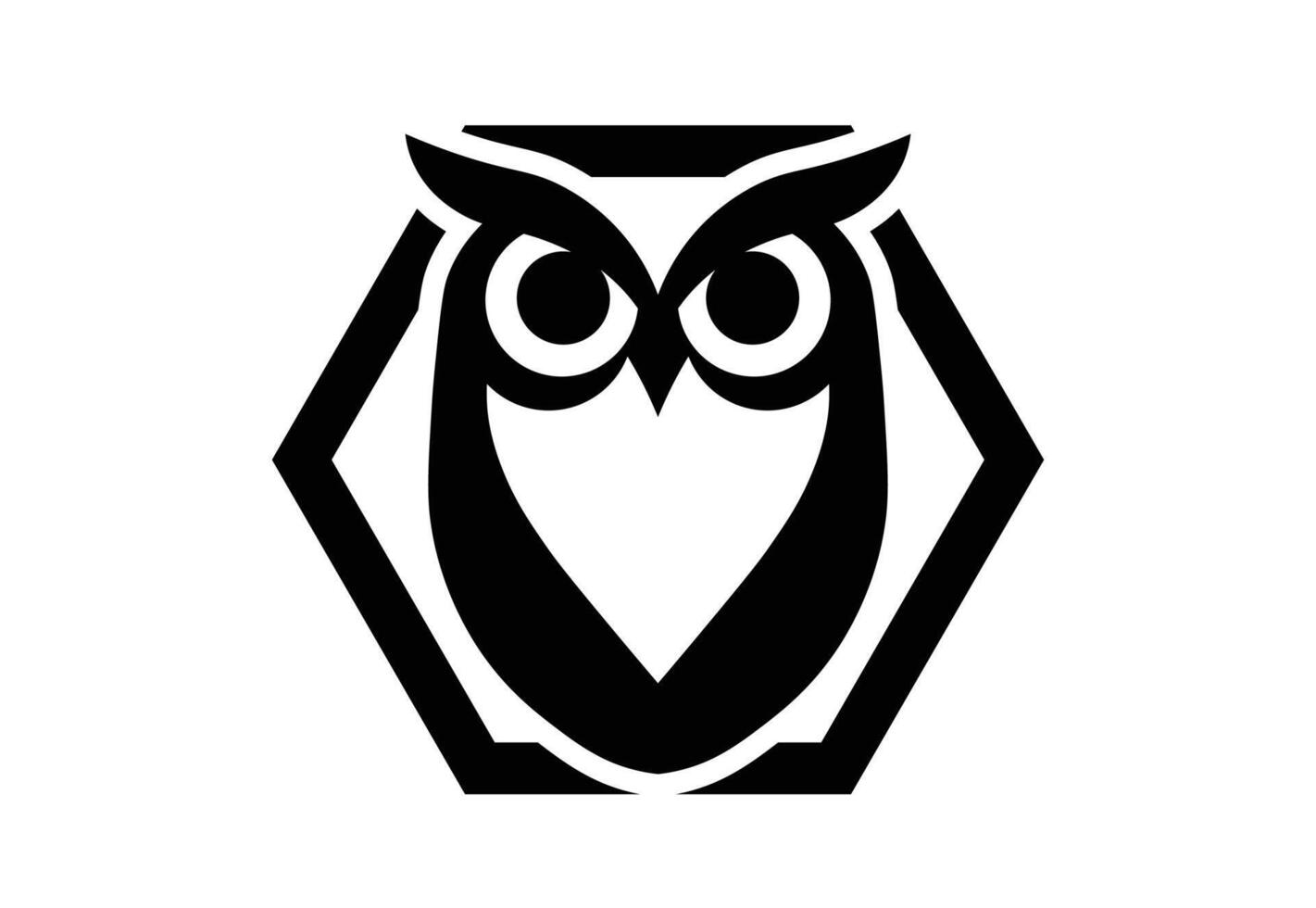 Stylized Monochrome Owl in Hexagonal Logo on White Background vector