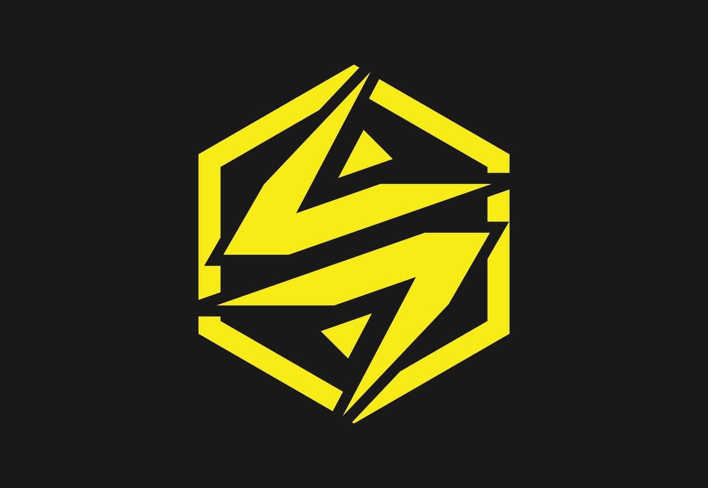 Dynamic Yellow Lightning Bolt in Hexagonal Logo on Black Background vector