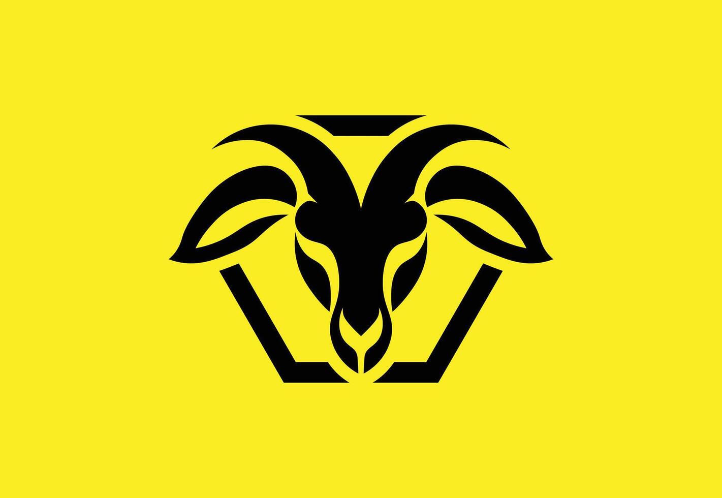 Bold Black Goat in Hexagonal Logo on Yellow Background vector