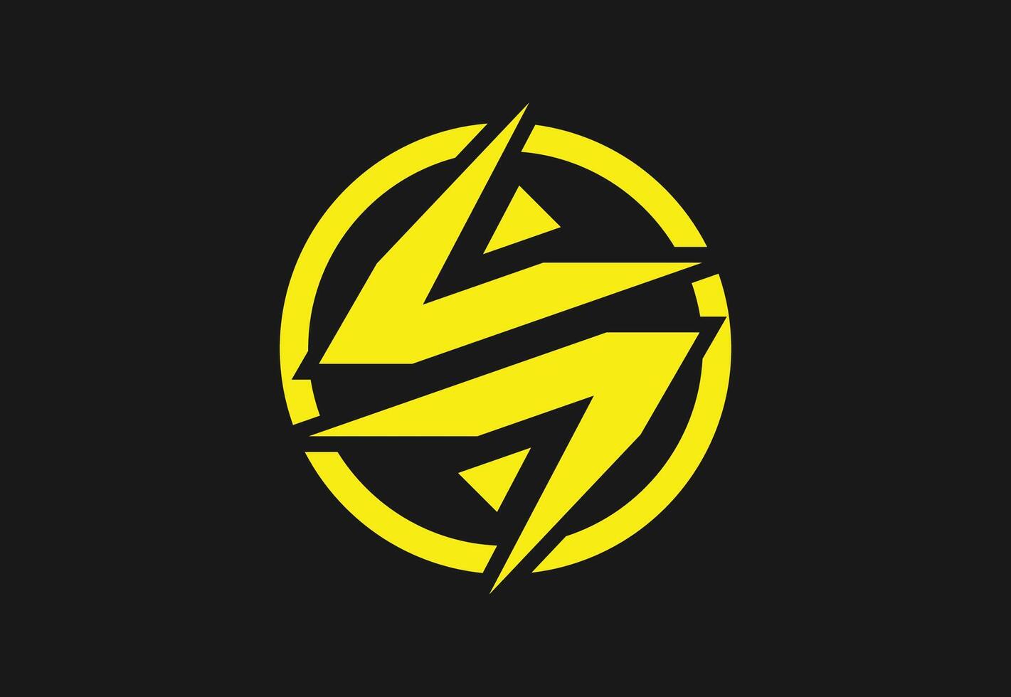 Dynamic Yellow Lightning Bolt in Circle Logo on Black Background vector