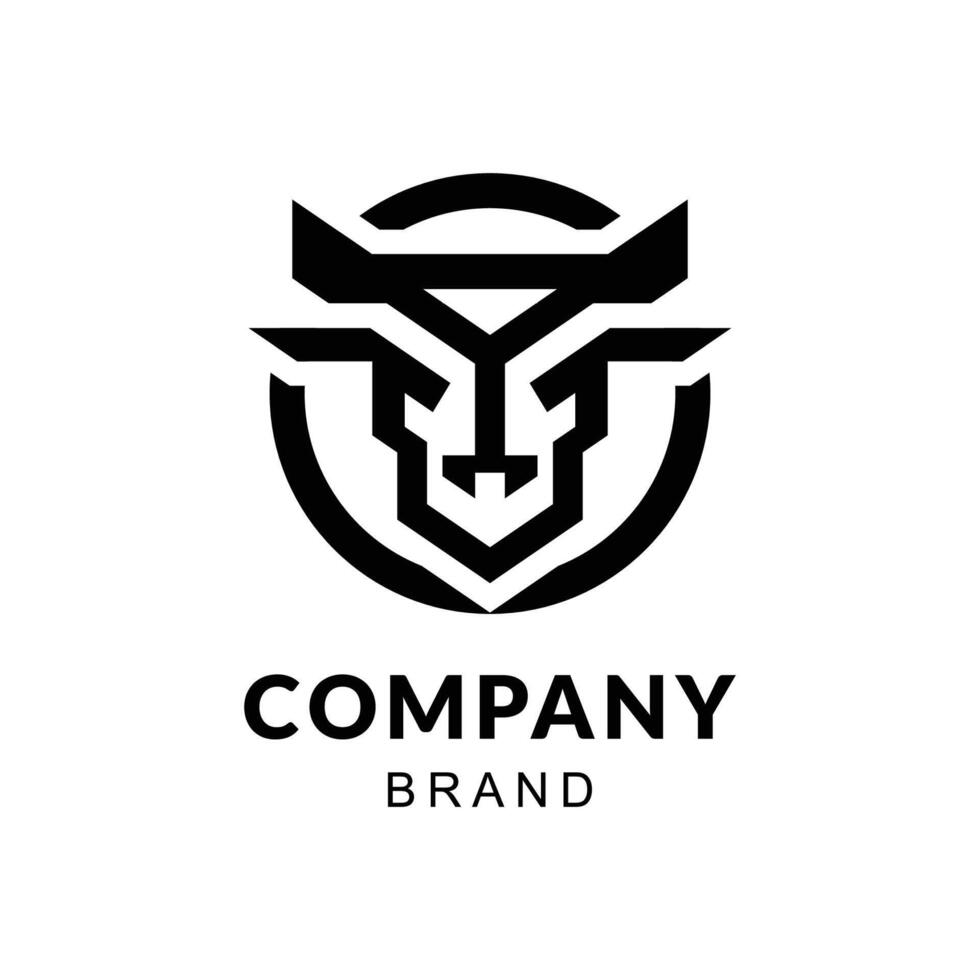Monochrome Geometric Bull Logo in Circle on White Background vector