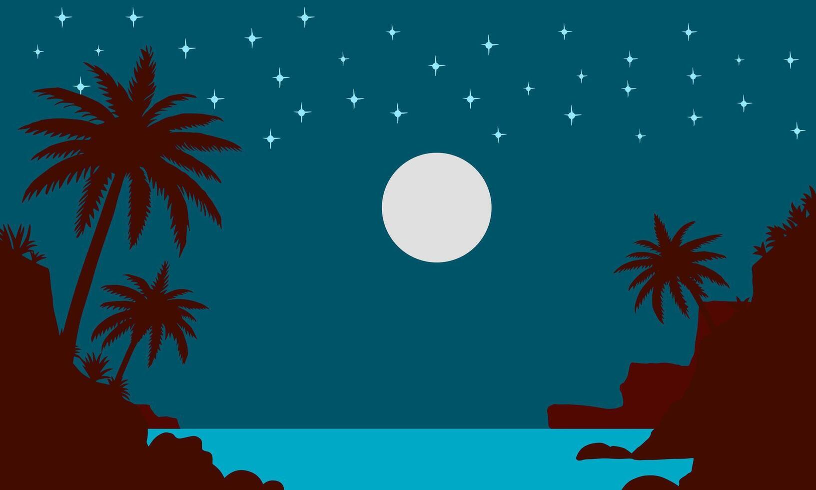 At night on the beach, the clear moon looks beautiful on the beach vector