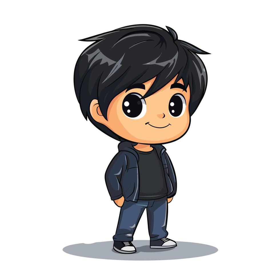 Cartoon illustration of a kid wear black jacket vector
