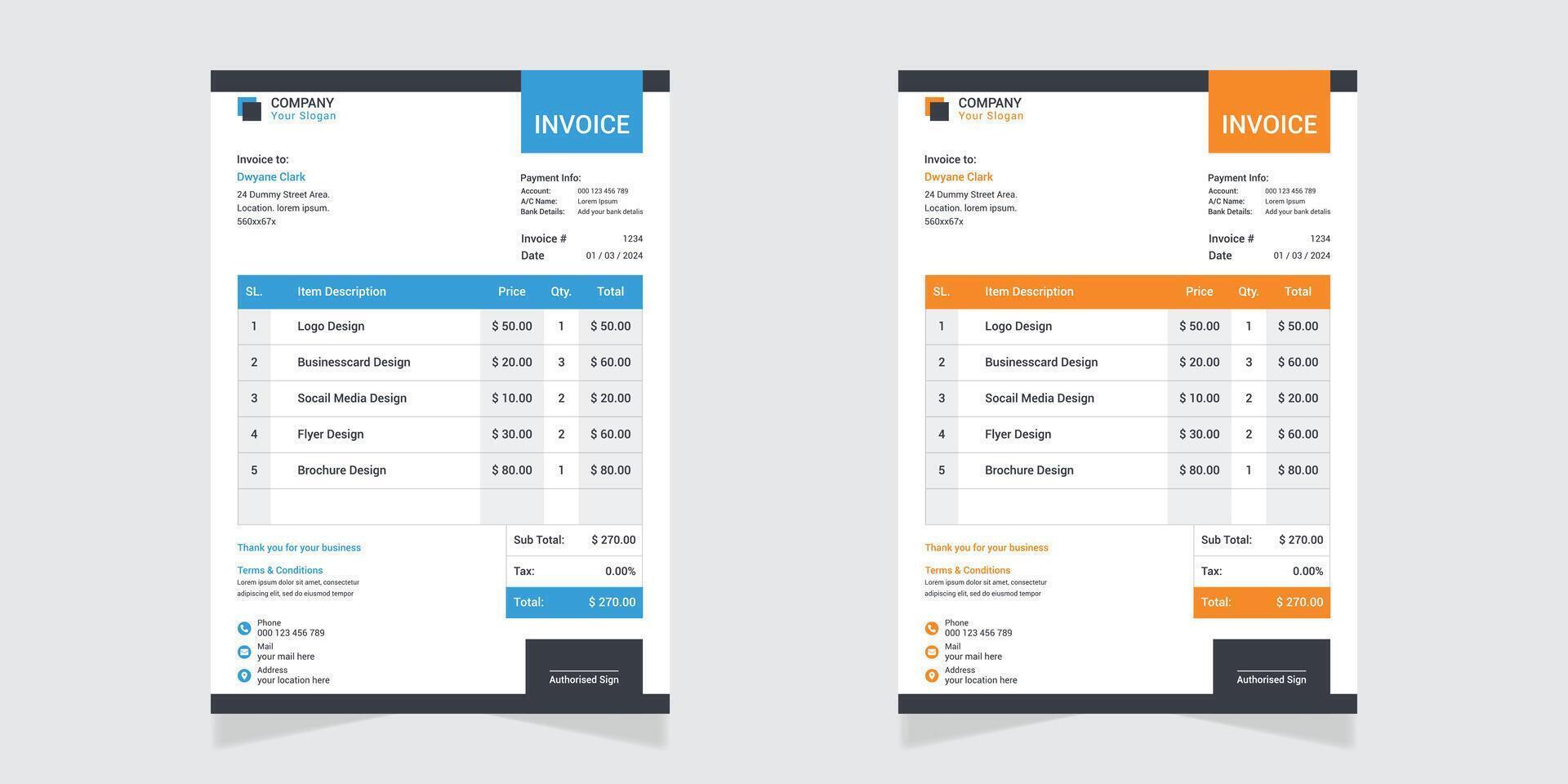 Modern business invoice template design bundle. vector