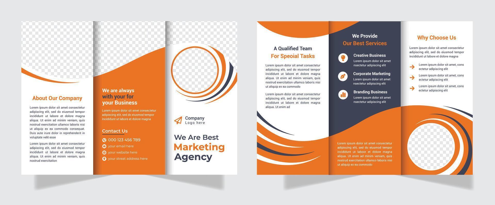 Corporate business trifold brochure template, Creative and Professional tri fold brochure design. Creative corporate modern business trifold brochure template vector