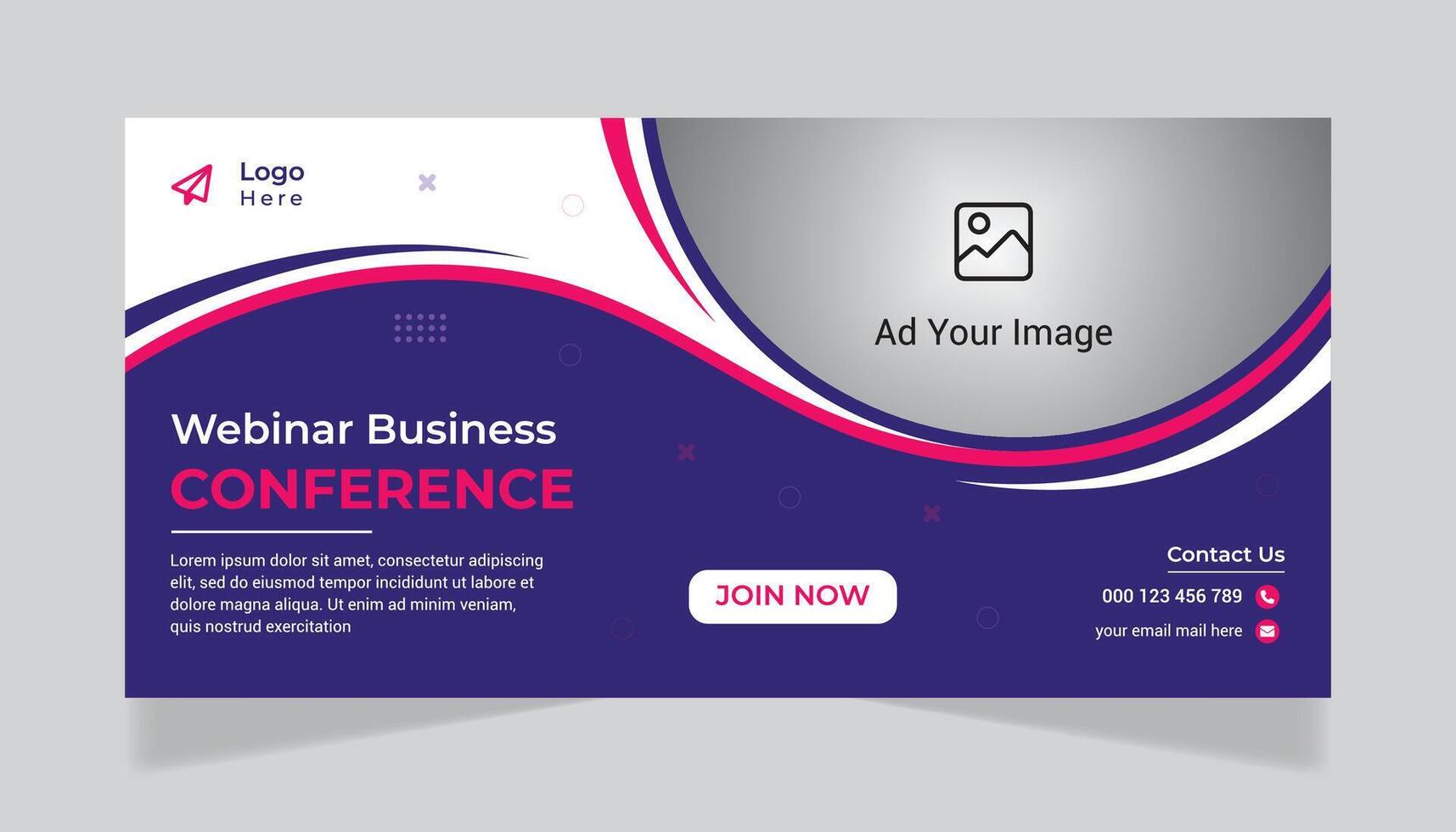Digital marketing webinar, cover banner design, corporate business webinar, web banner template, business conference layout. vector