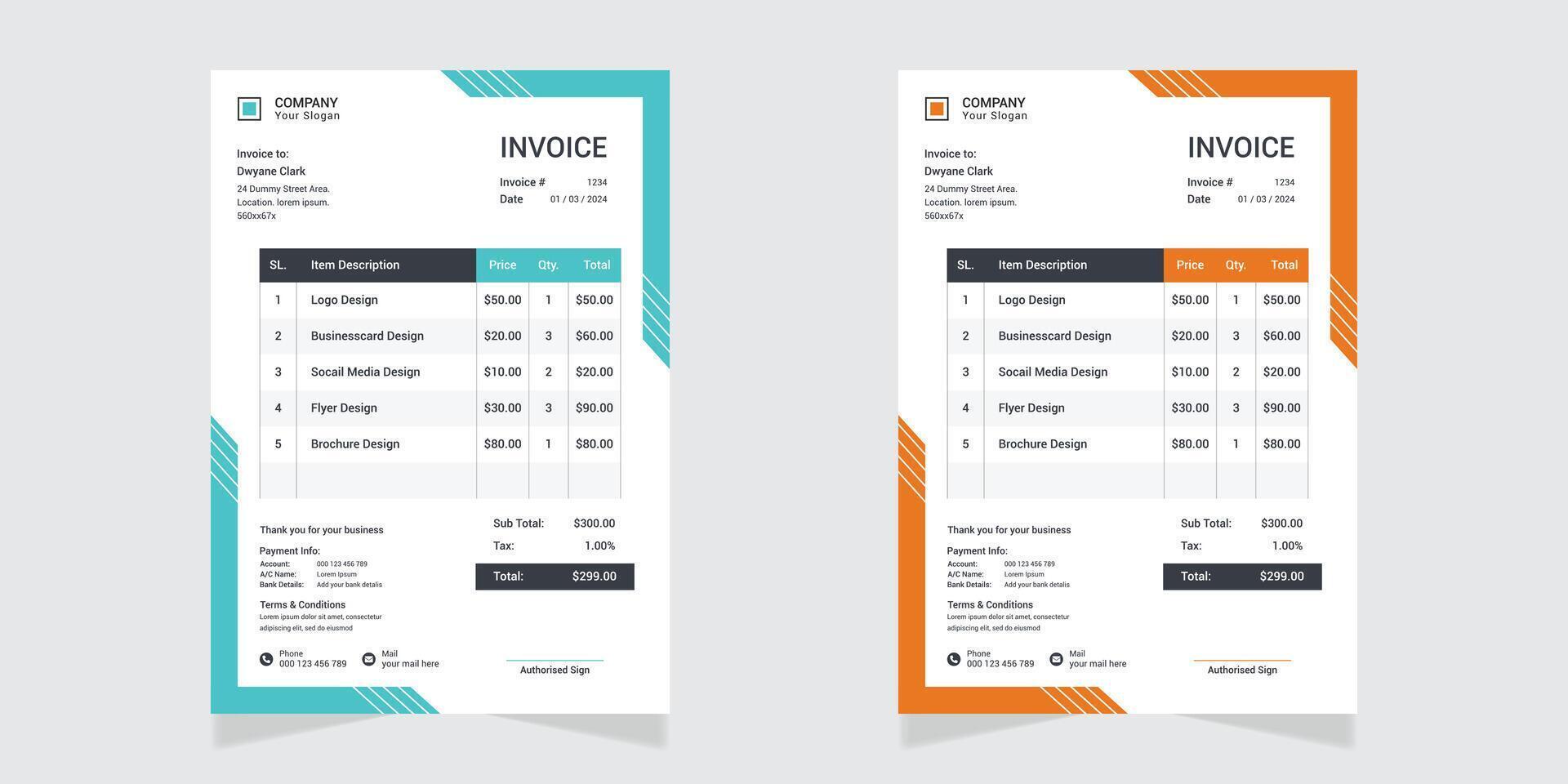 Modern business invoice template design bundle vector