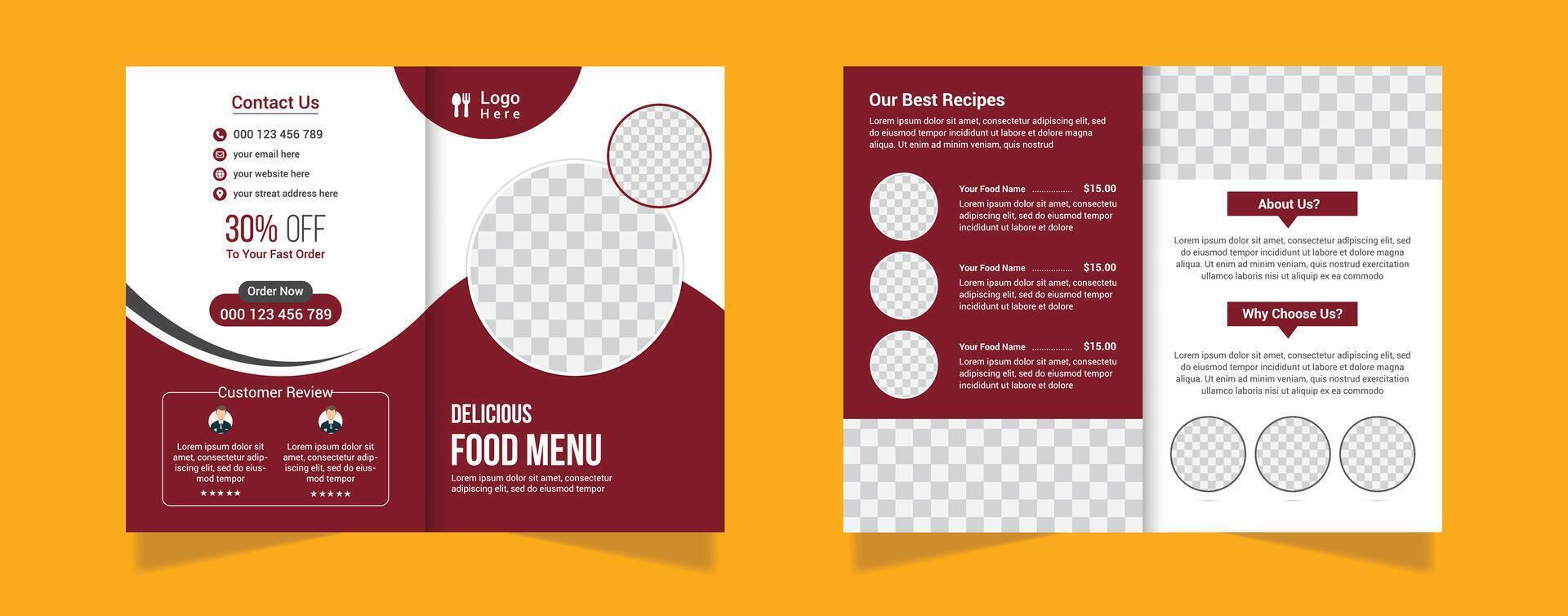 Restaurant menu card, menu card design, food menu, menu template, bi fold brochure vector