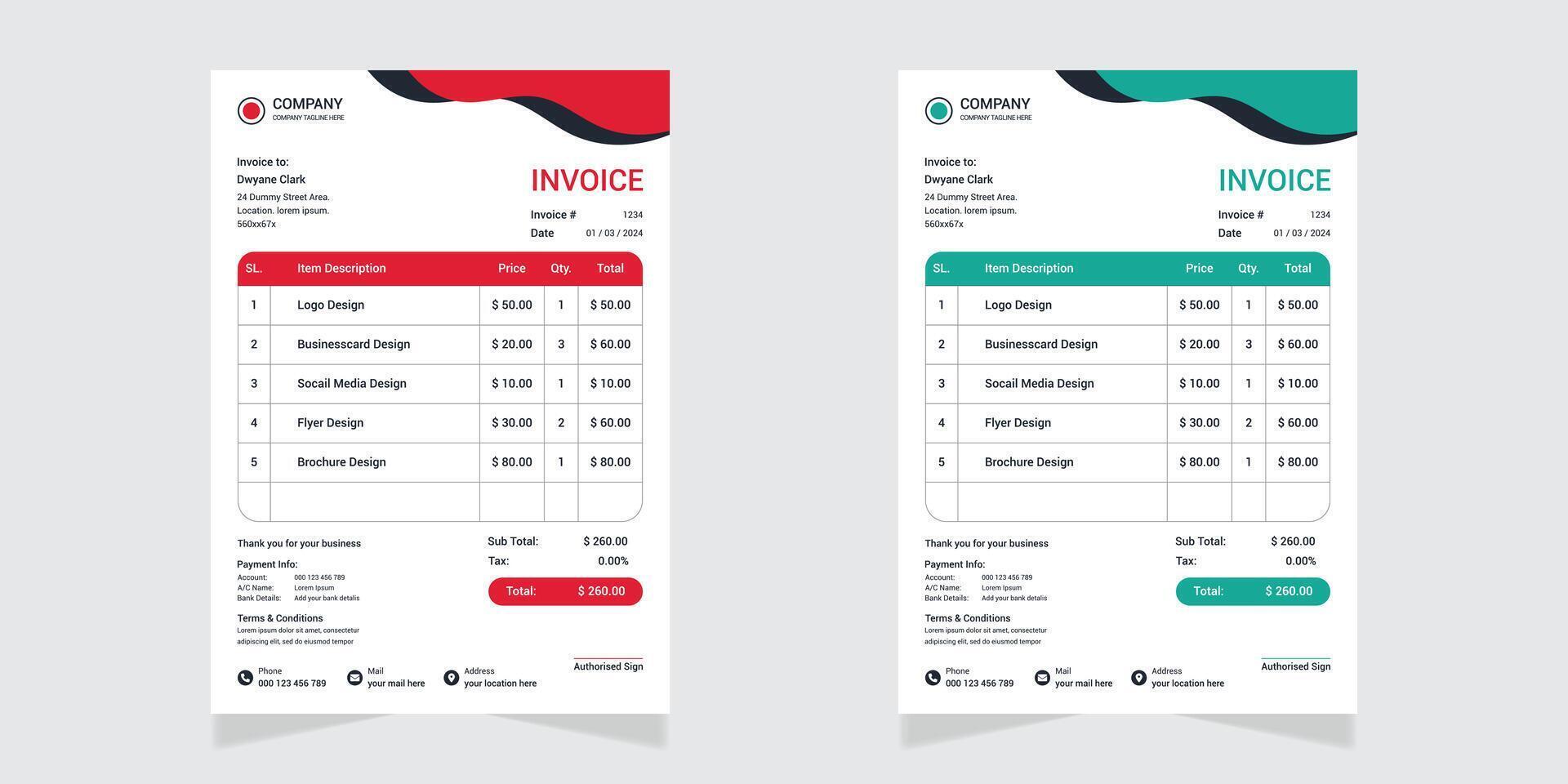 invoice electrician template print ready vector