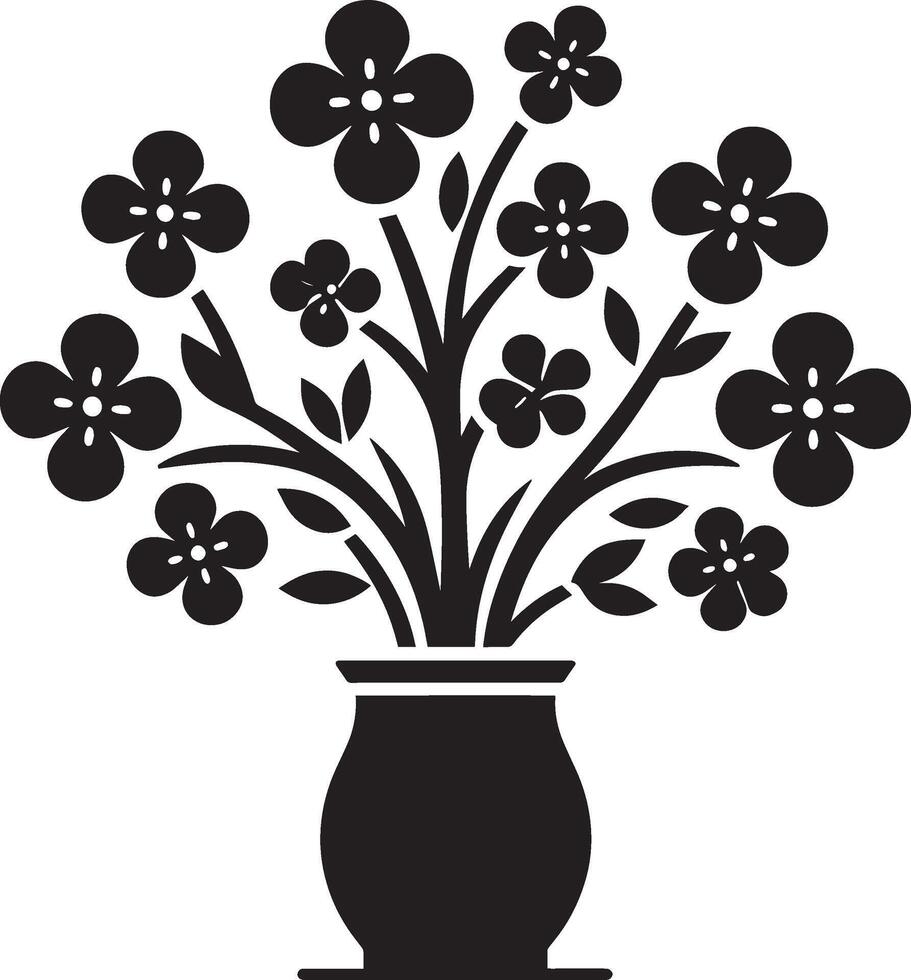 A black and white flower vase with flowers vector
