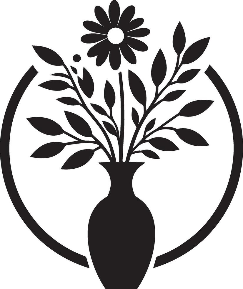 A black and white image of a vase with flowers vector