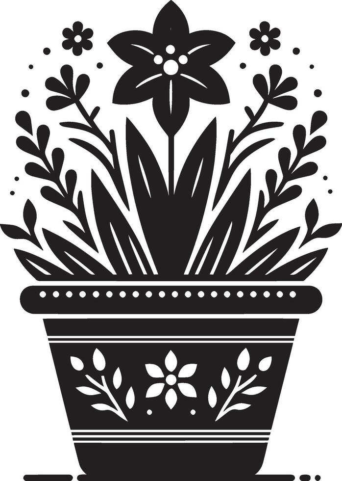 A black and white illustration of a flower pot vector