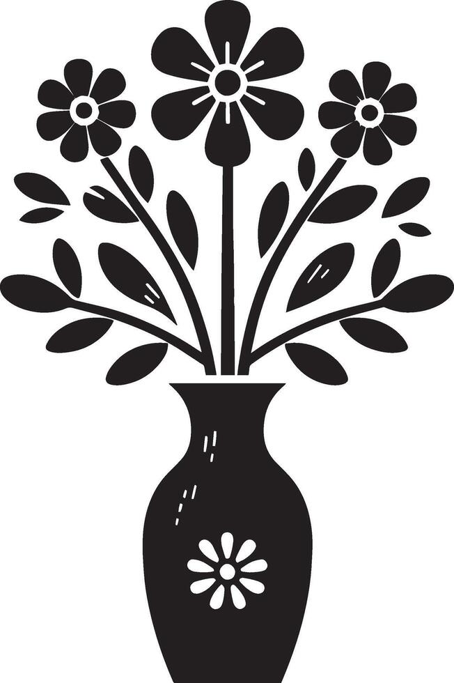 Black and white illustration of a vase with flowers vector