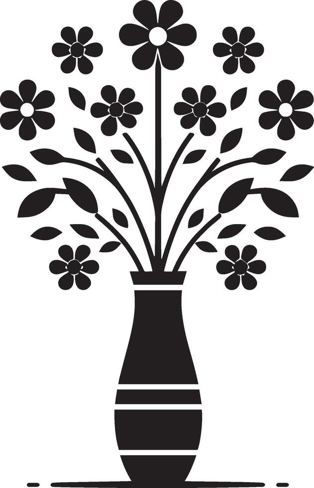 A black and white vase with flowers in it vector