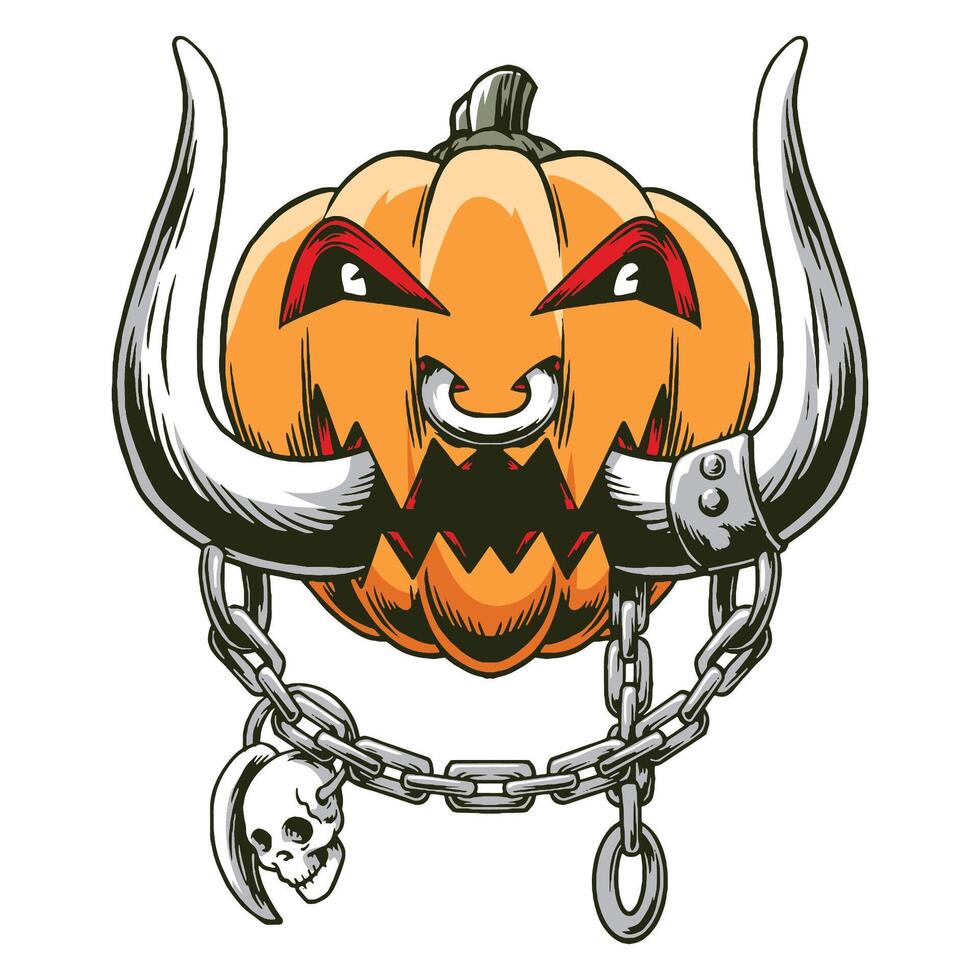 A pumpkin with horns and chains on it vector