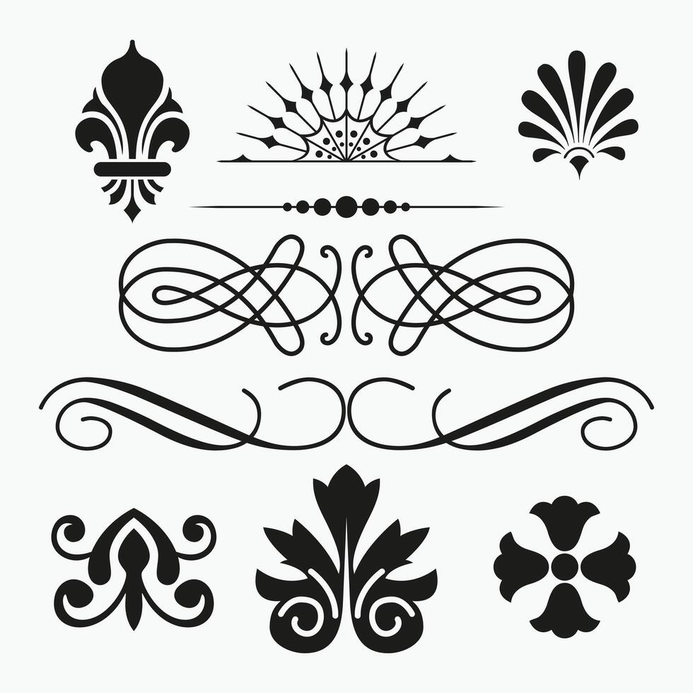 Decorative leaf, flower, and scroll motifs for adding elegance to designs vector