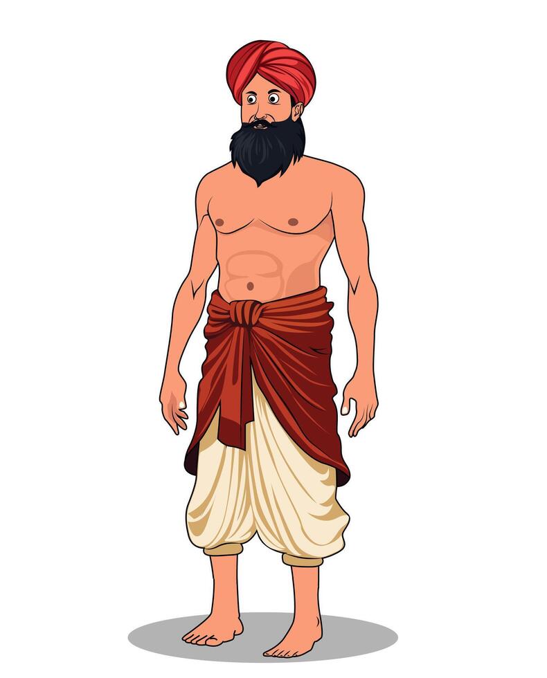 A Indian villlage poor man wearing pagri cartoon character design vector