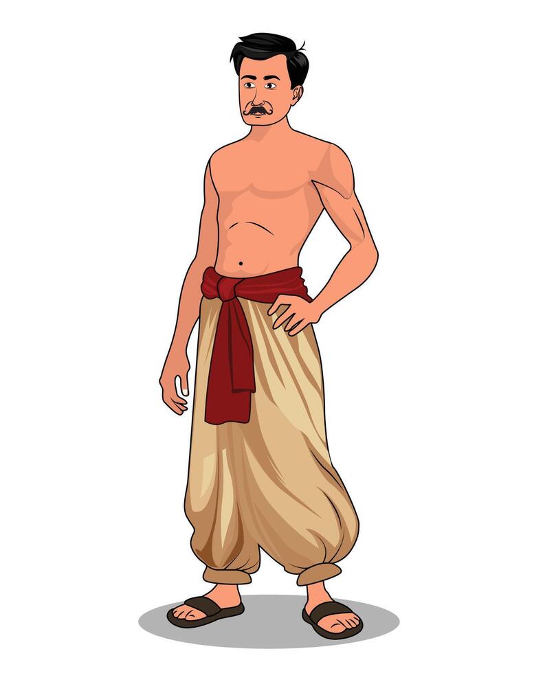 A village poor tall man cartoon character design vector